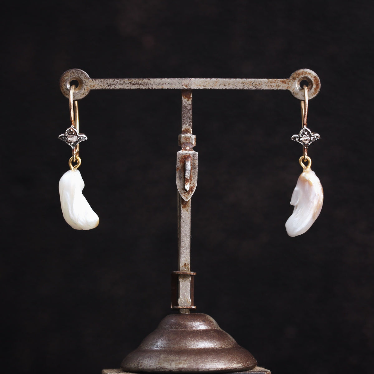 Natural Freshwater Wing Pearl and Diamond Earrings