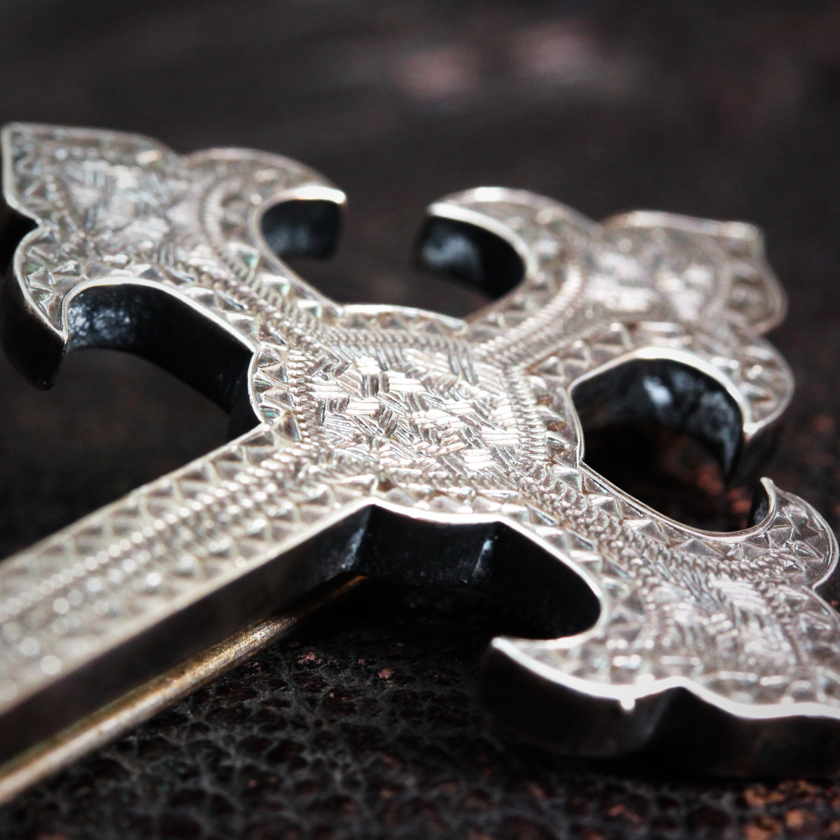 Antique Gothic Revival Silver Cross Brooch