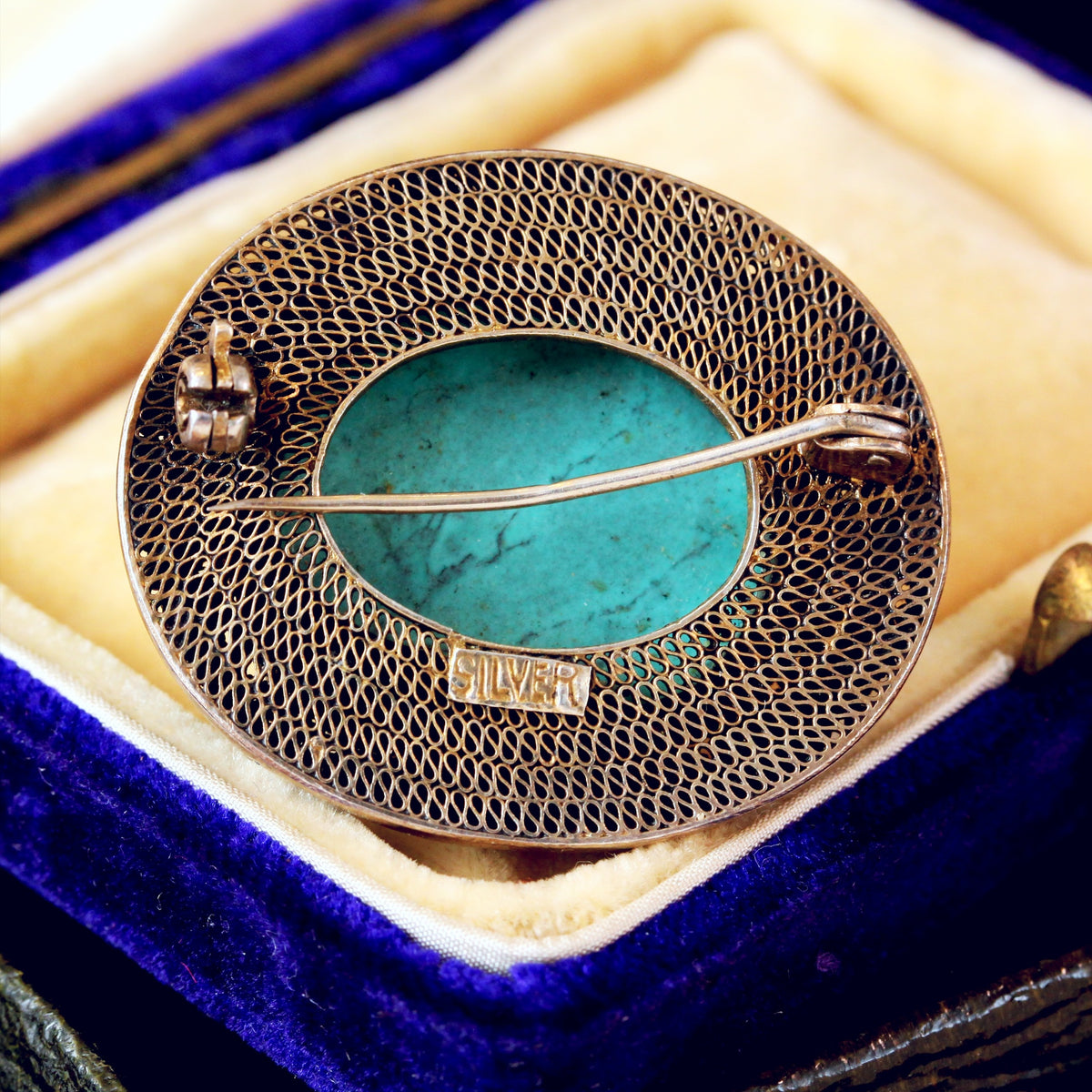 Chinese Export Natural Turquoise & Enamel Brooch