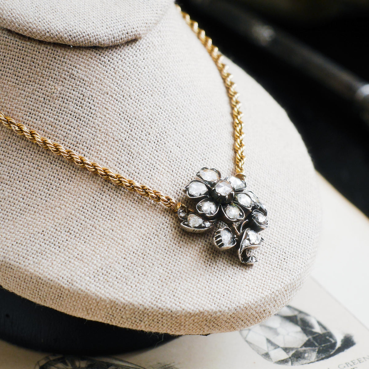 Precious Antique Georgian Floral Rose Cut Diamond Necklace