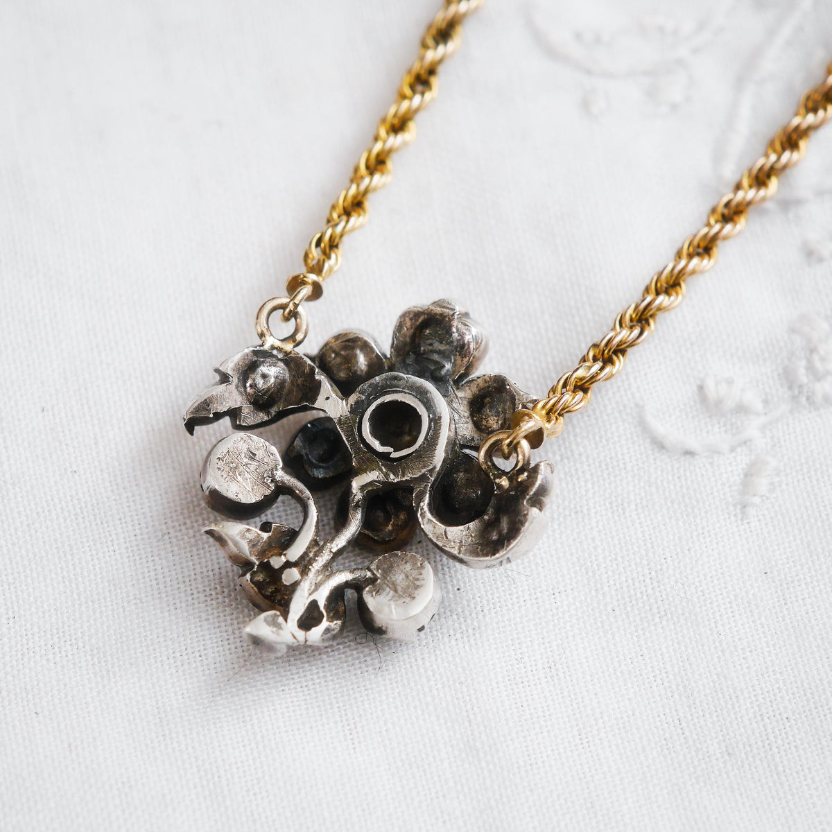 Precious Antique Georgian Floral Rose Cut Diamond Necklace