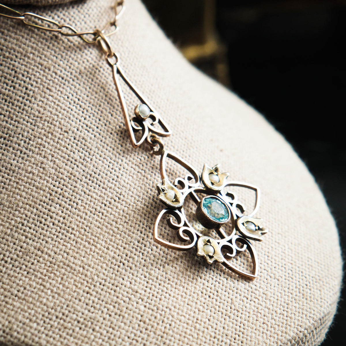 Ethereal Antique Edwardian Aquamarine & Seed Pearl Pendant