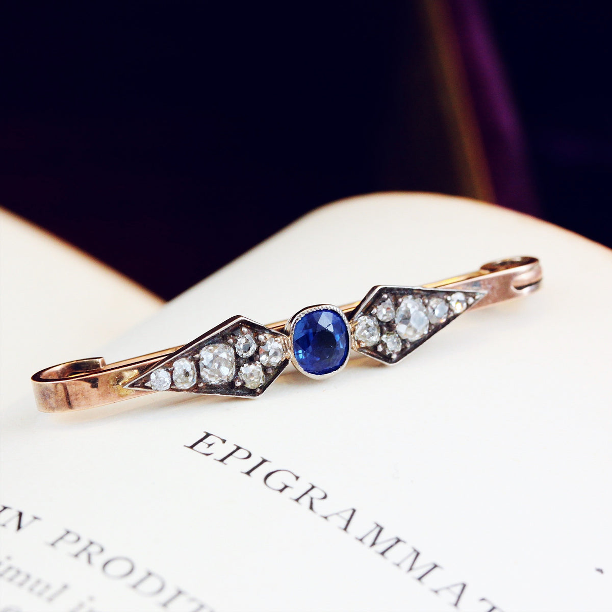 Antique Date 1921 Sapphire & Diamond Pin