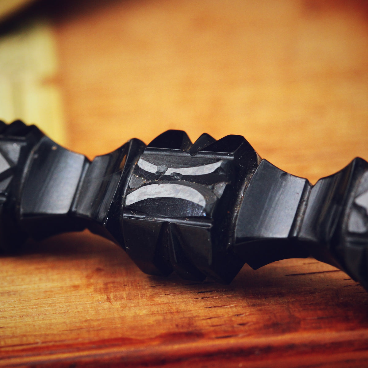 Hand Carved Victorian Whitby Jet Bar Brooch