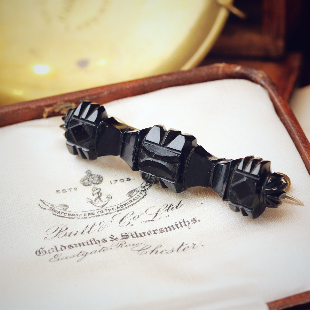 Hand Carved Victorian Whitby Jet Bar Brooch