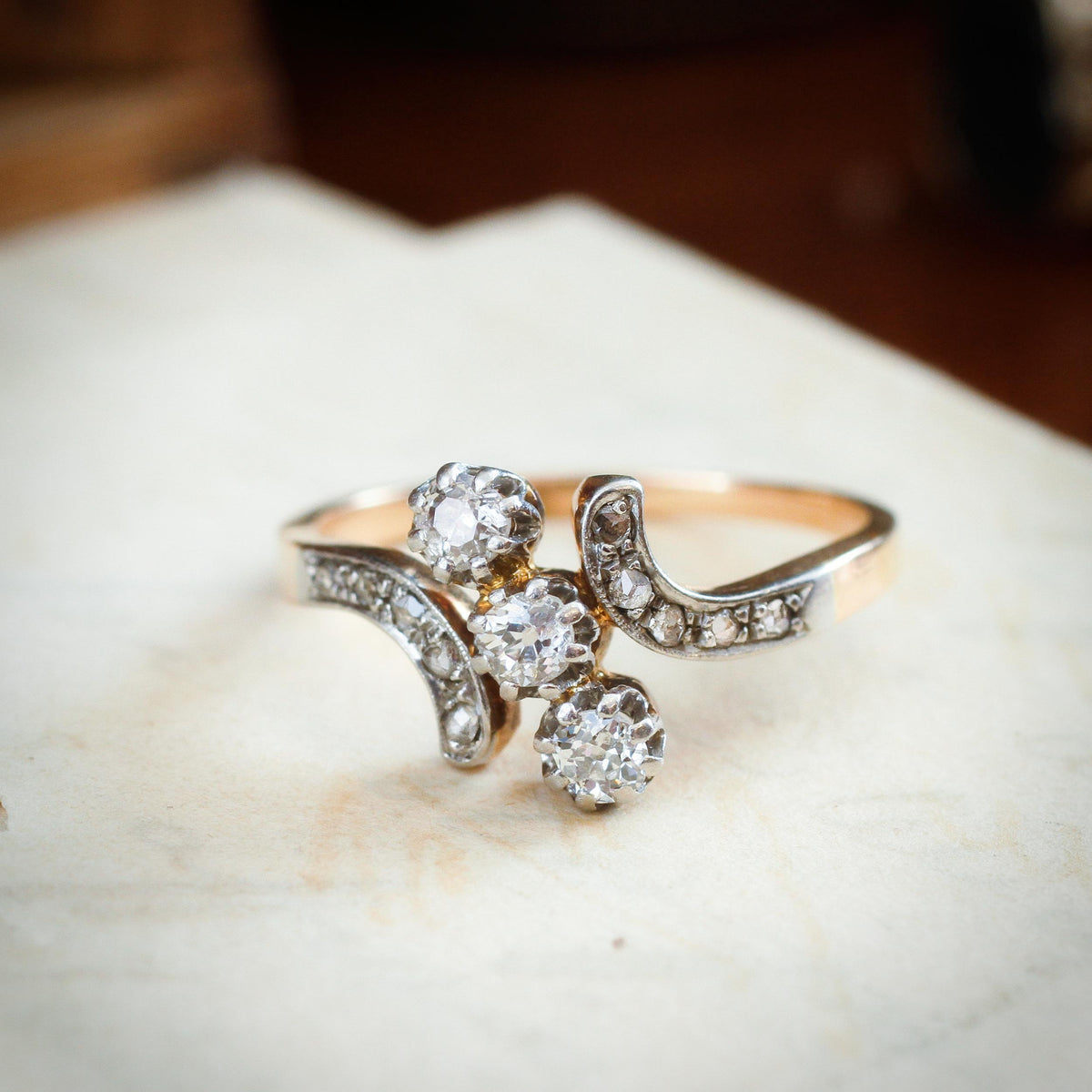 A Wonderfully Romantic Antique Trilogy Diamond Ring