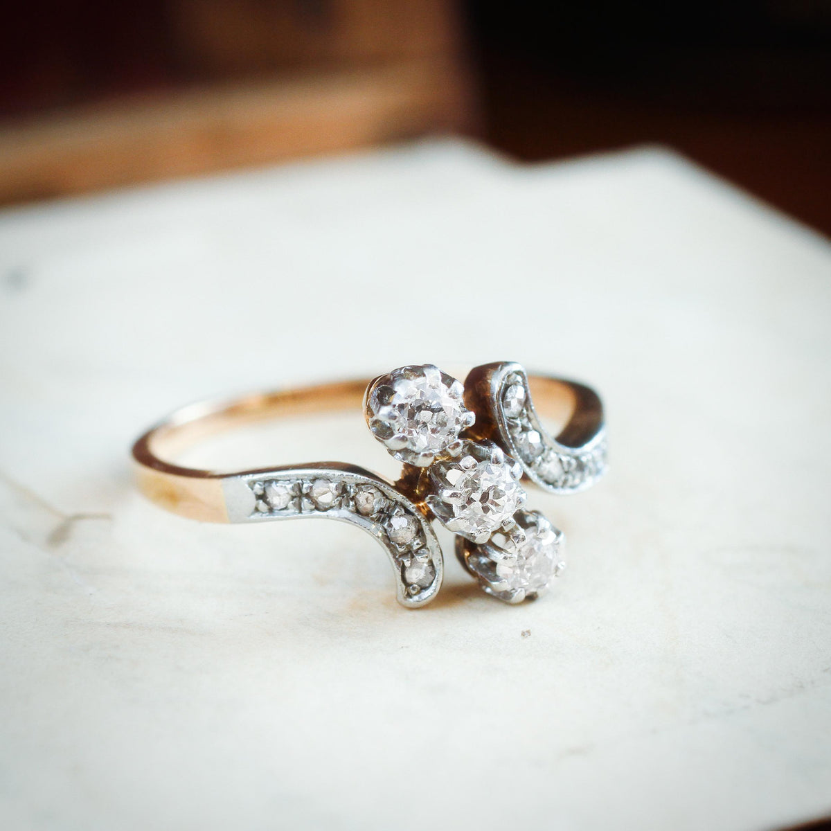 A Wonderfully Romantic Antique Trilogy Diamond Ring