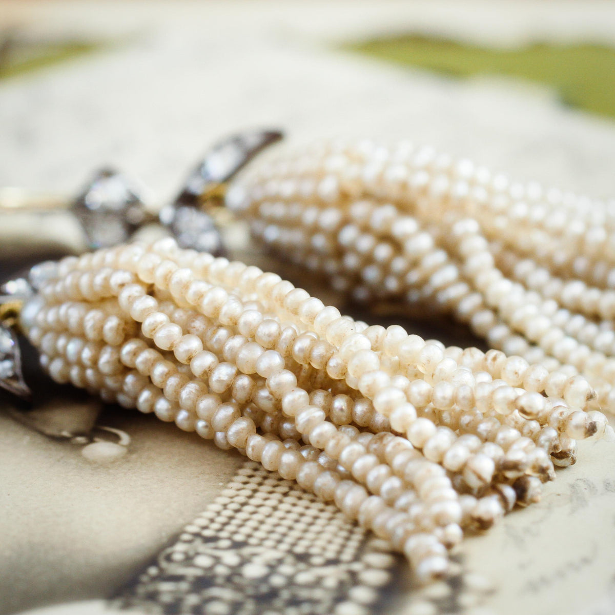 Georgian Natural Seed Pearl & Diamond Pendant Earrings