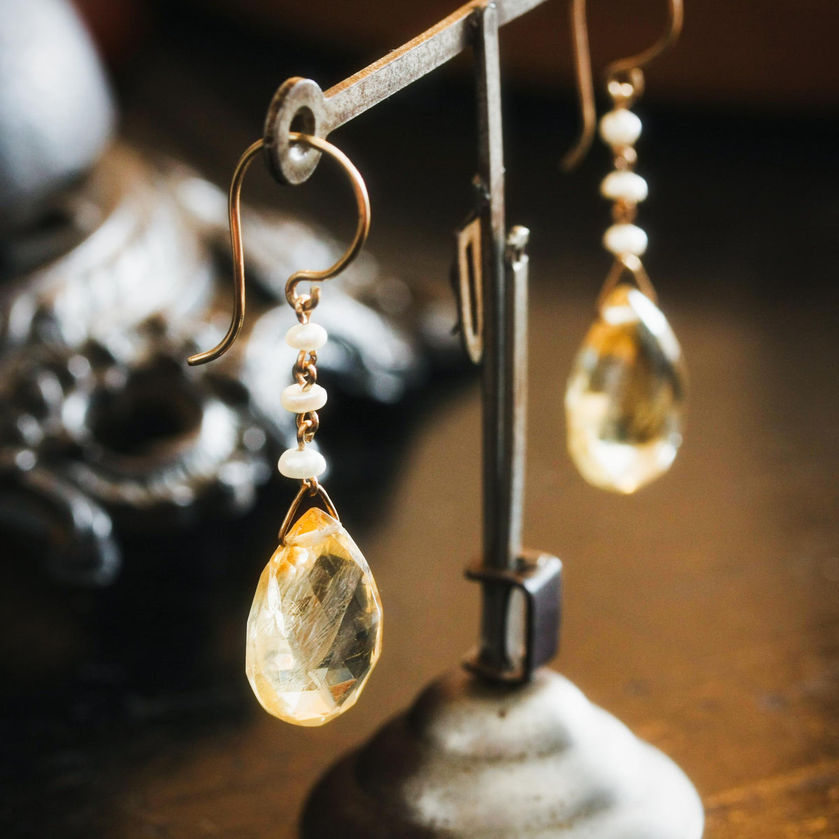 Antique Edwardian Citrine & Natural Pearl Earrings