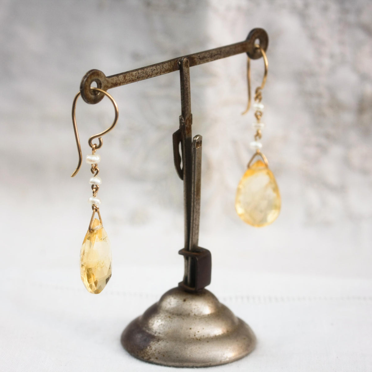 Antique Edwardian Citrine & Natural Pearl Earrings