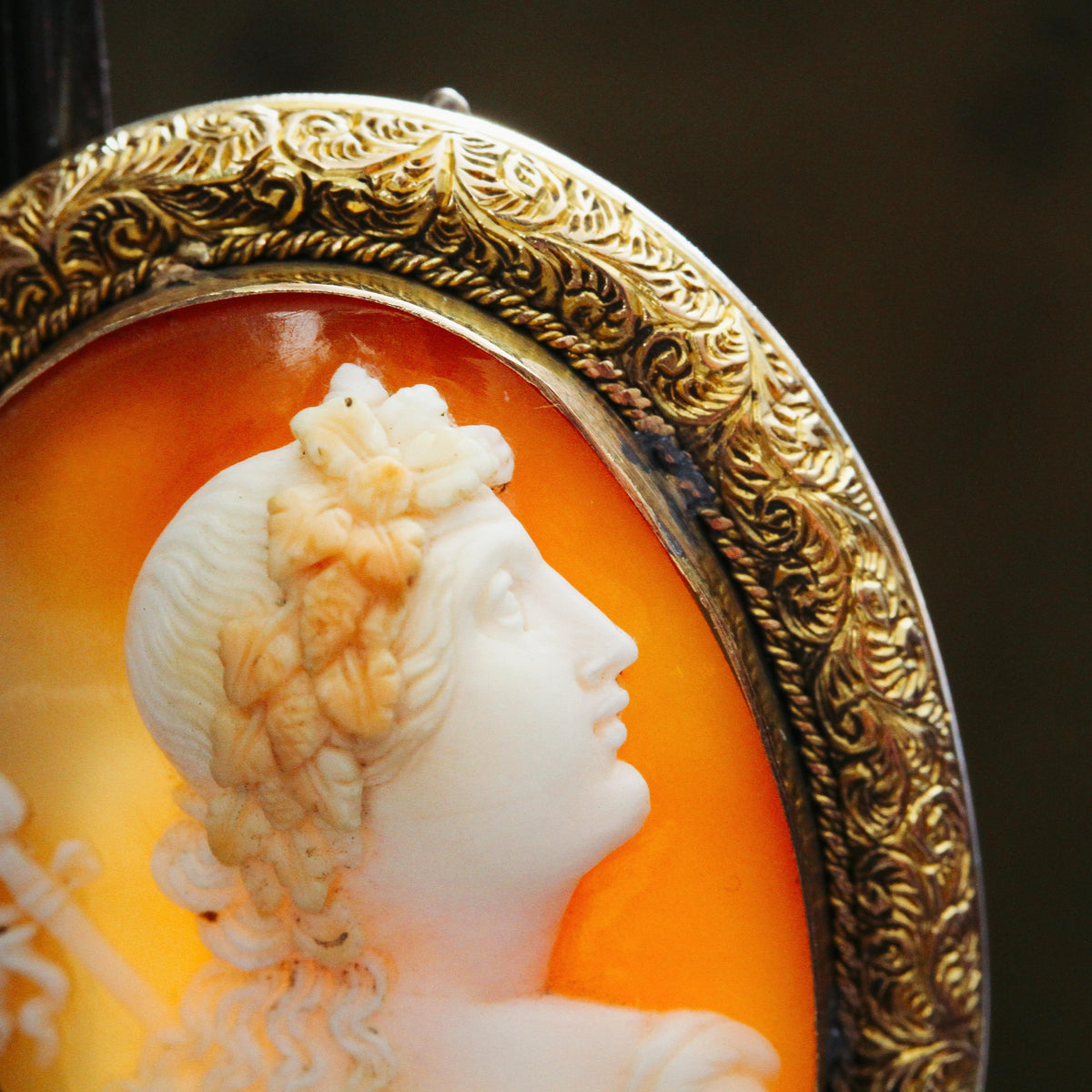 Rare Superior Hand Carved Shell Cameo of Dionysus