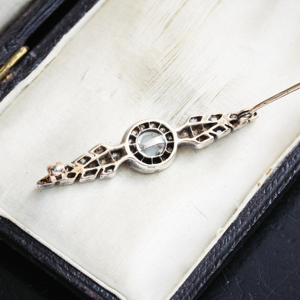 Antique Diamond and Natural Pearl Bar Brooch