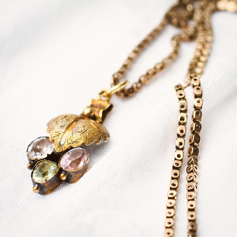 Fond Antique Victorian Chrysoberyl and Pink Topaz Pendant