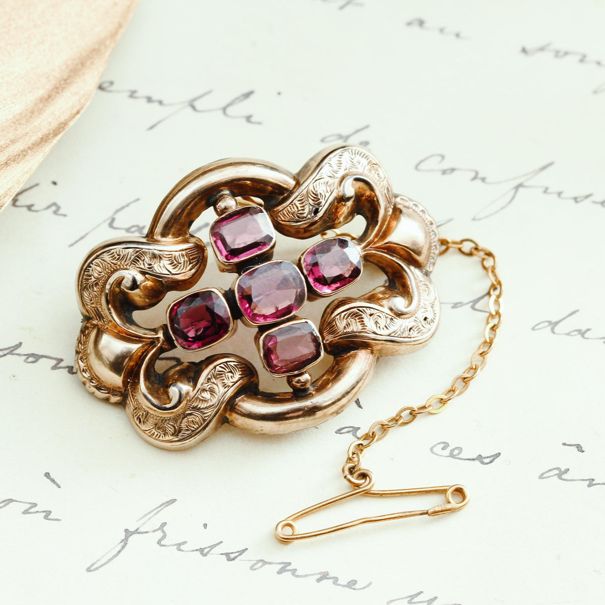 A Florid Mid Victorian Almandine Garnet Brooch