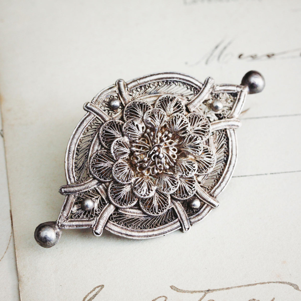 Finest Antique Silver Filigree Brooch