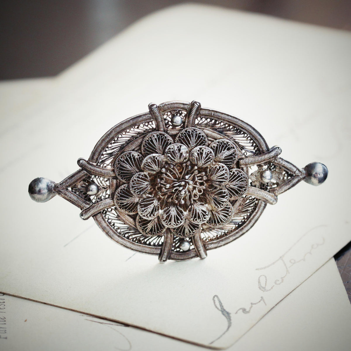 Finest Antique Silver Filigree Brooch