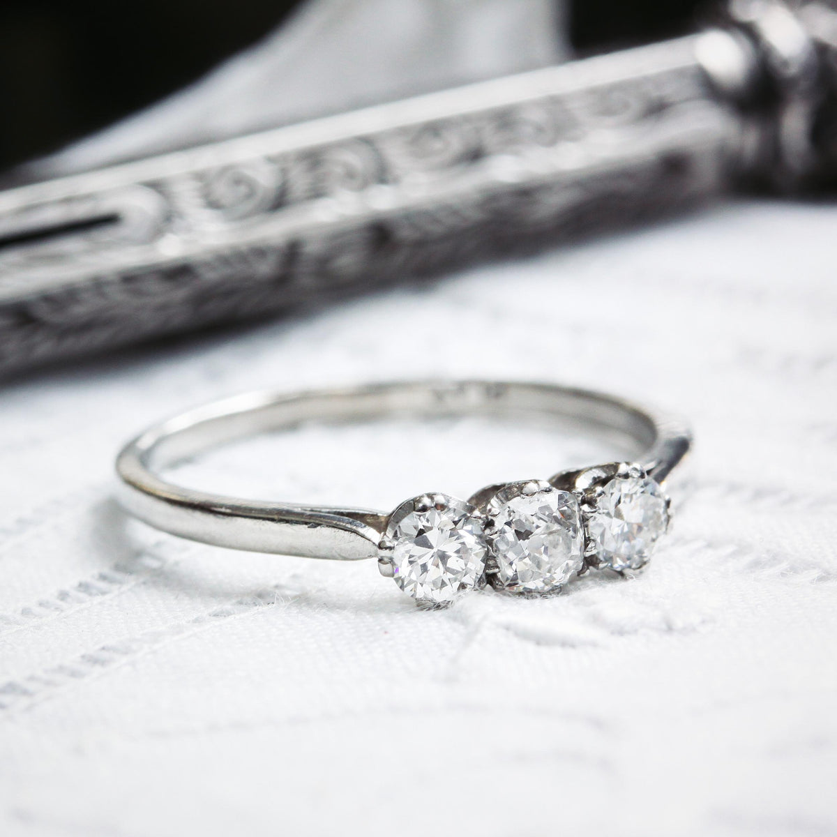 Vintage Platinum Diamond Trilogy Engagement Ring