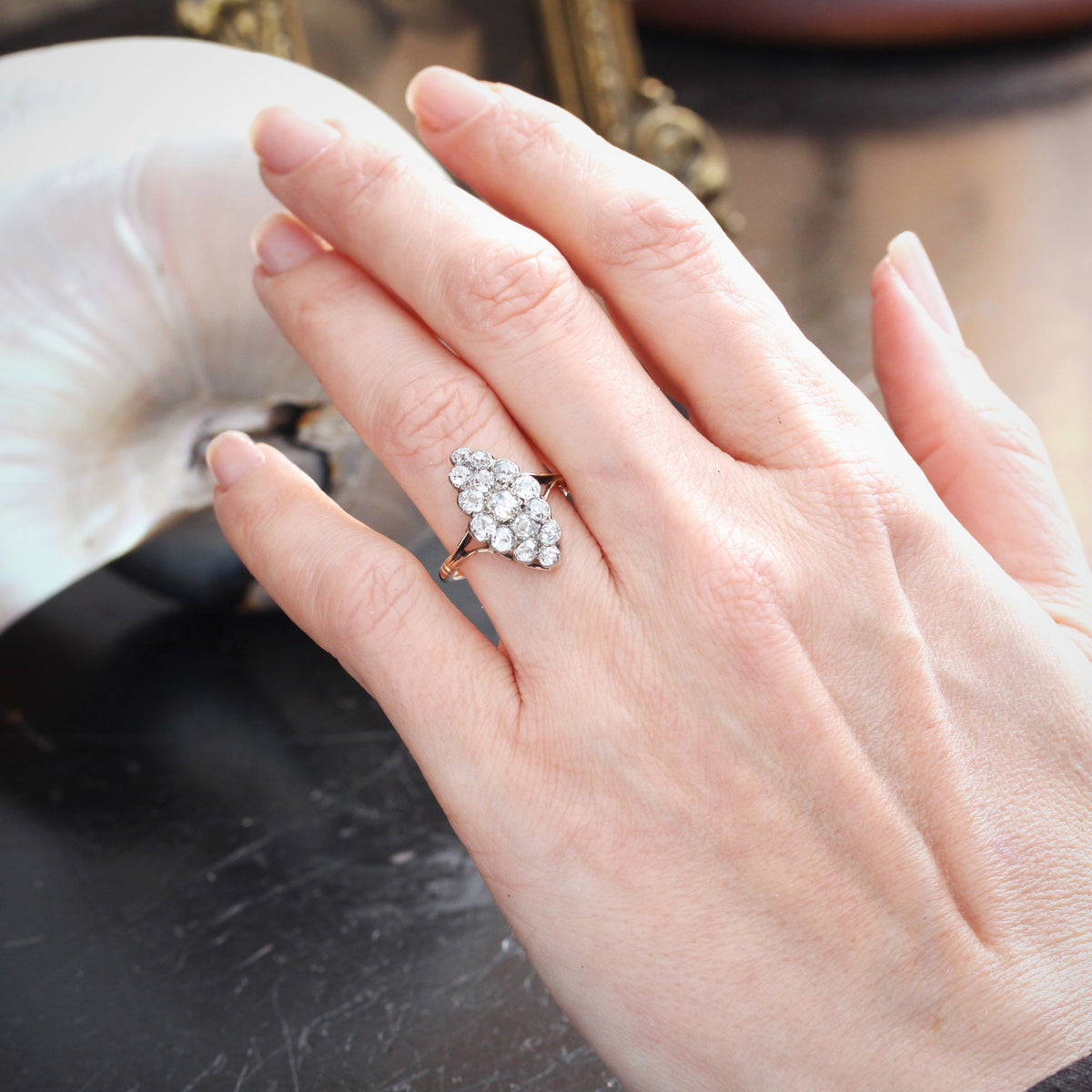 Supreme Majesty! Antique Marquise Diamond Cluster Ring