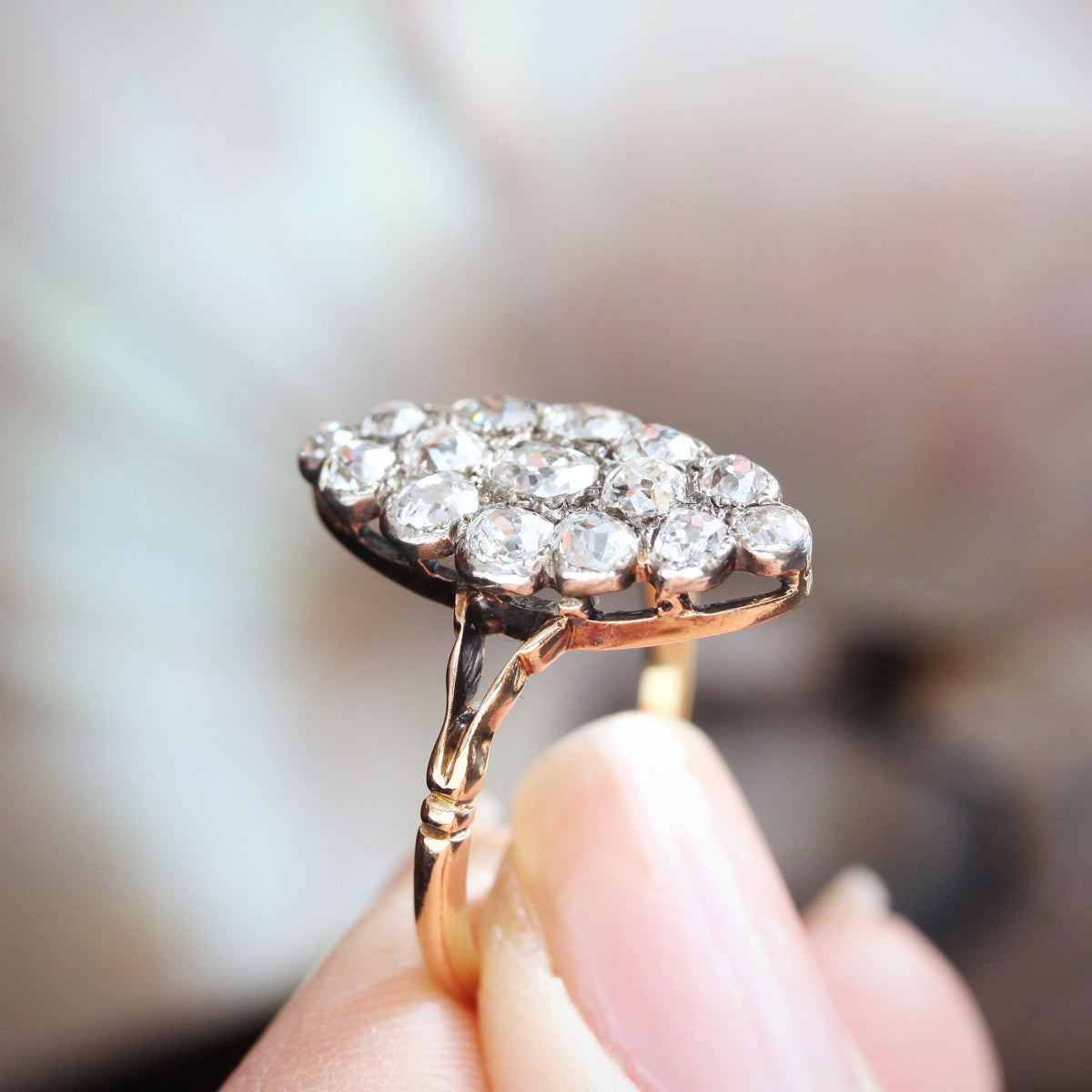 Supreme Majesty! Antique Marquise Diamond Cluster Ring