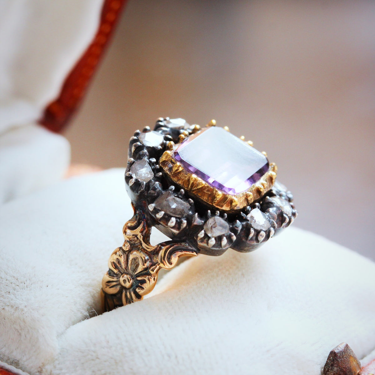 Antique Georgian Rose Amethyst and Diamond Ring