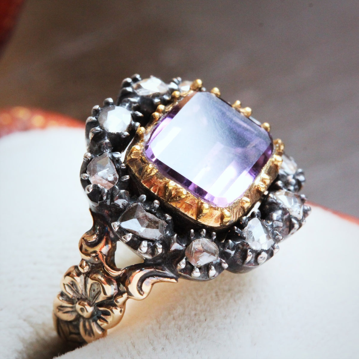 Antique Georgian Rose Amethyst and Diamond Ring