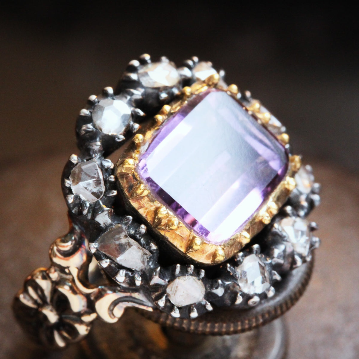 Antique Georgian Rose Amethyst and Diamond Ring