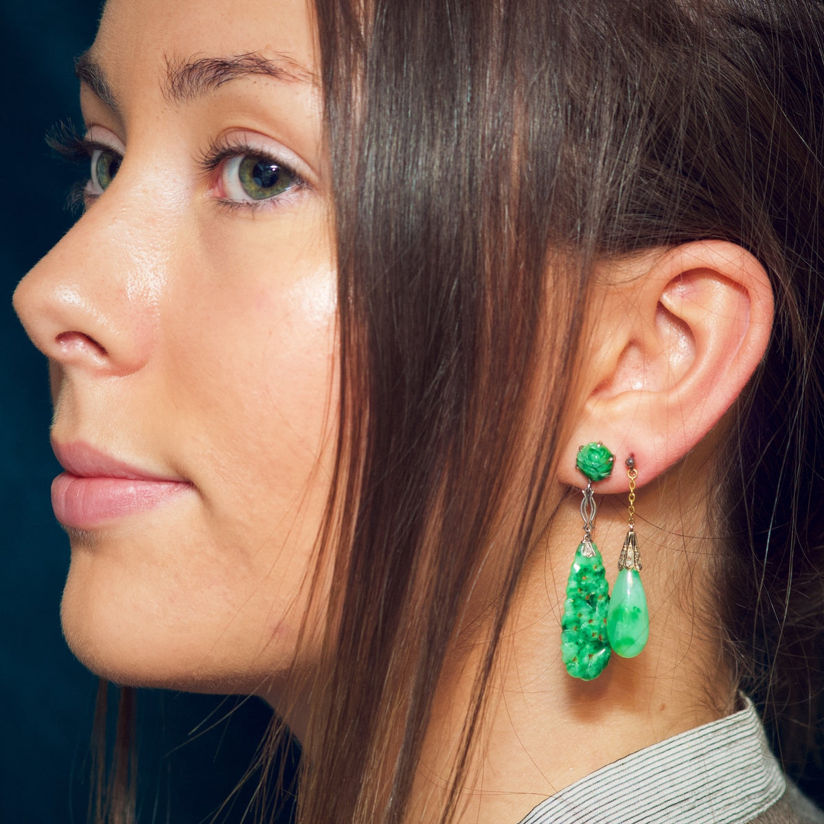 Hand Carved Vintage Jadeite Drop Earrings