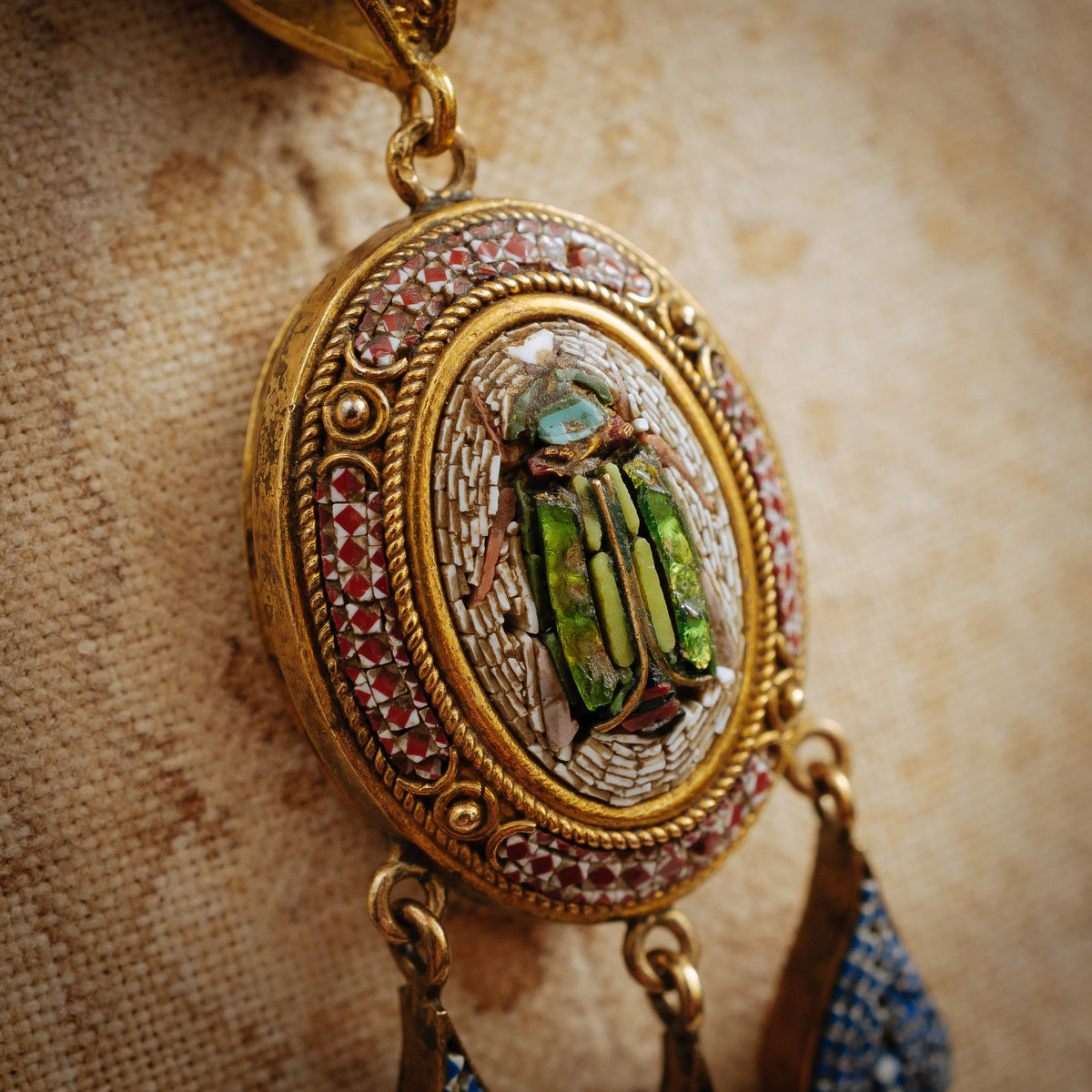 Antique Victorian Micro Mosaic Beetle Pendant