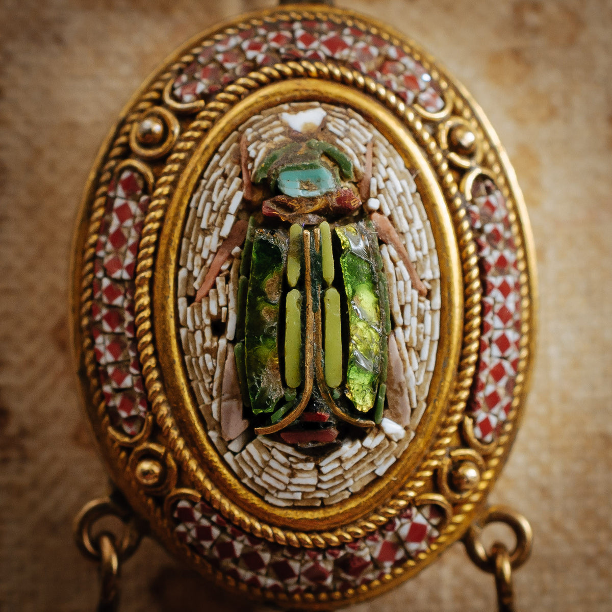 Antique Victorian Micro Mosaic Beetle Pendant