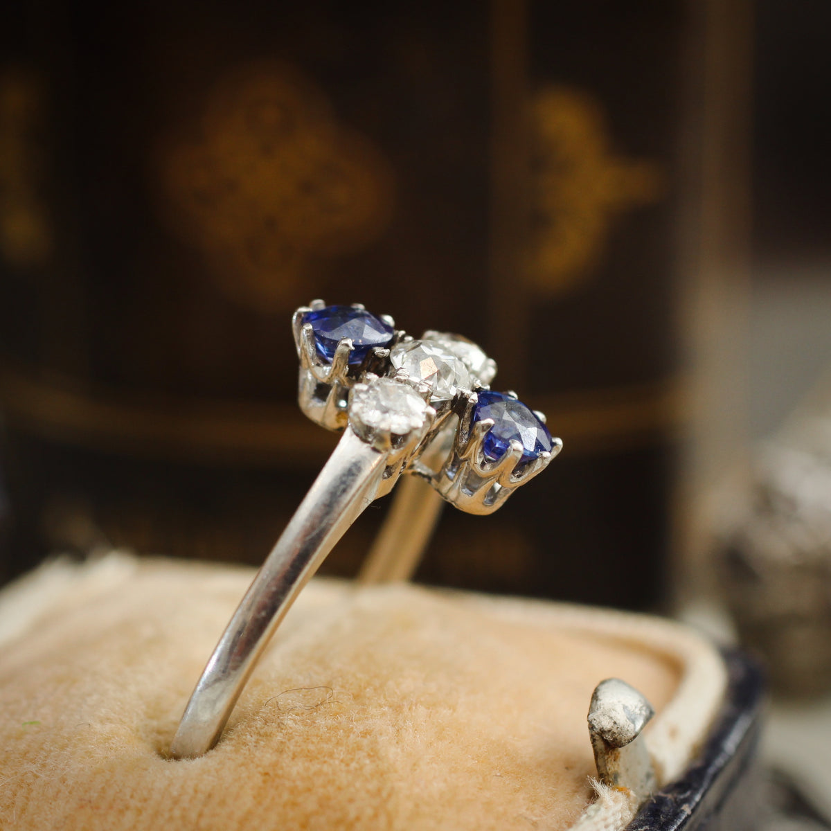 Uniquely Created Beautiful Antique Sapphire and Diamond Dress Ring