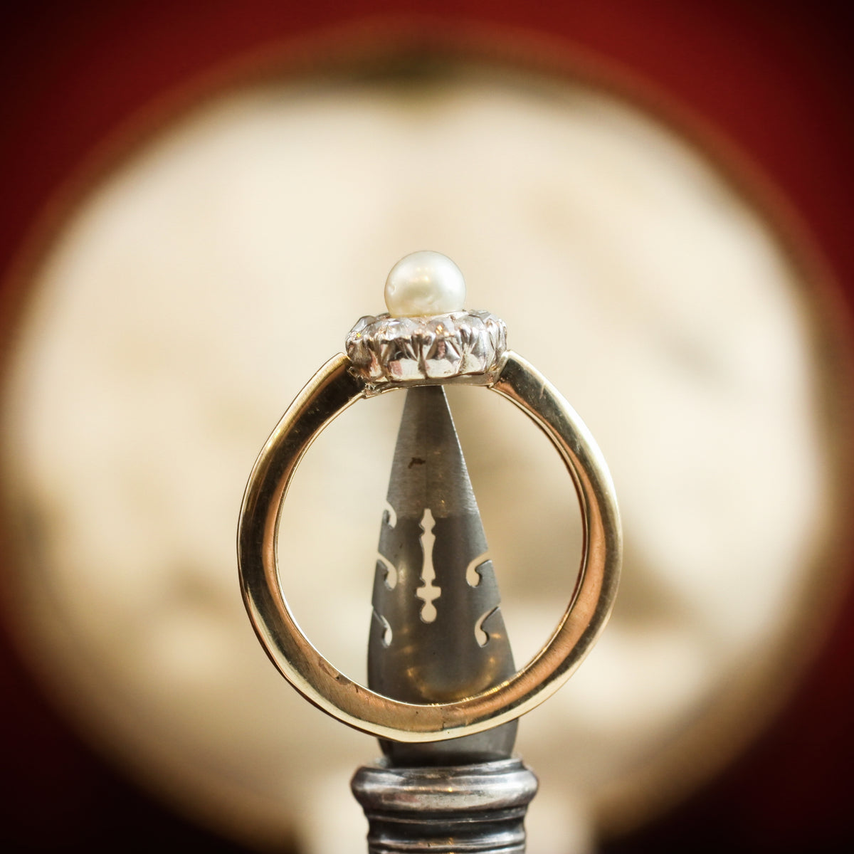 A Sweeet Little Hand Cut Diamond & Natural Pearl Cluster Ring