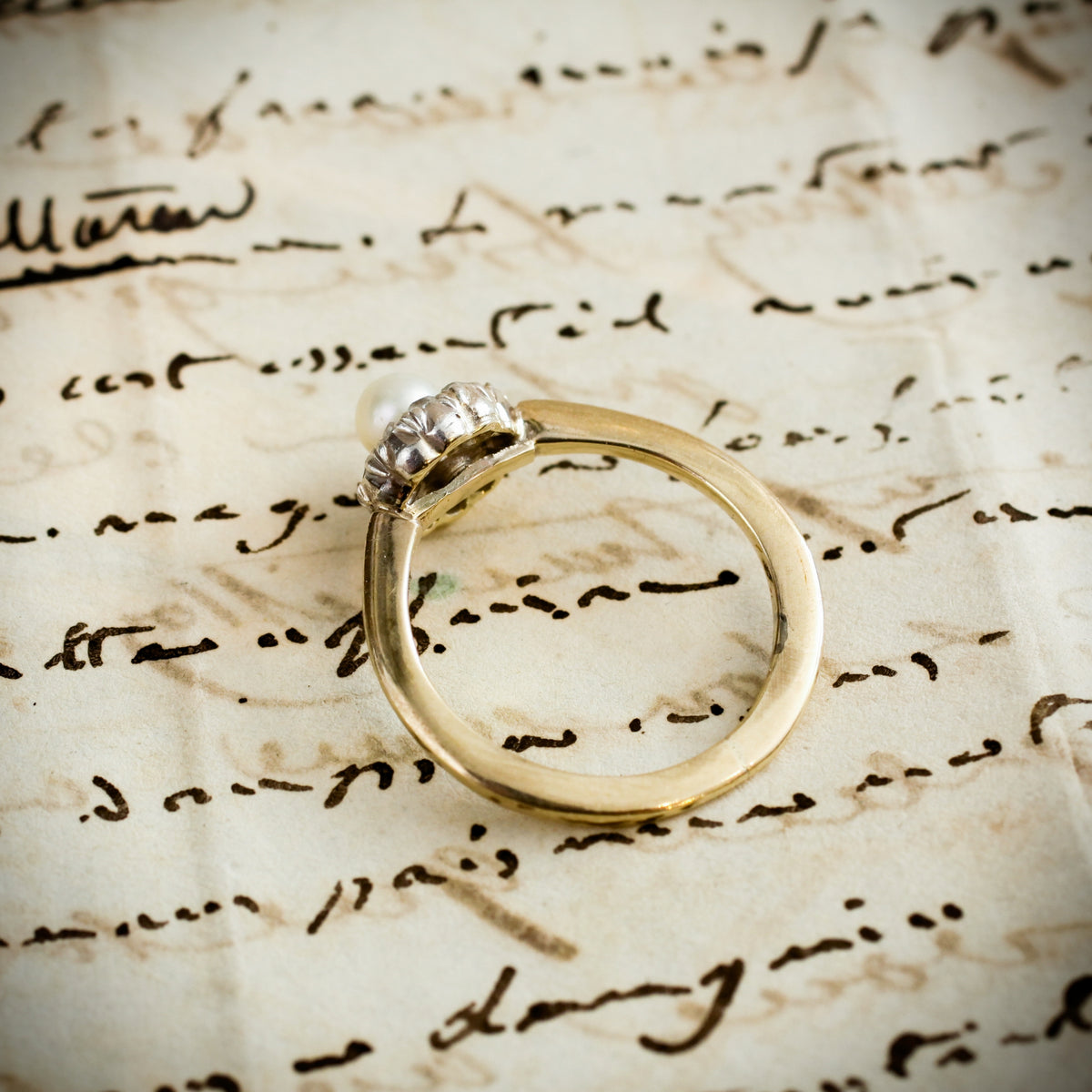 A Sweeet Little Hand Cut Diamond & Natural Pearl Cluster Ring