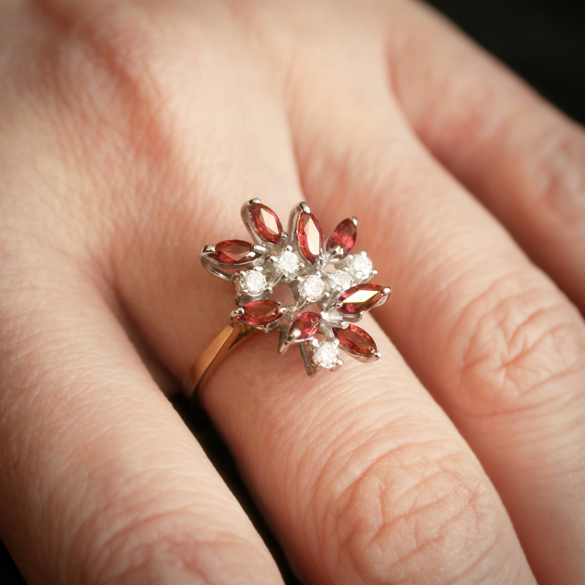 A Flirtatious Asymmetric 1980's Ruby & Diamond Cocktail Ring