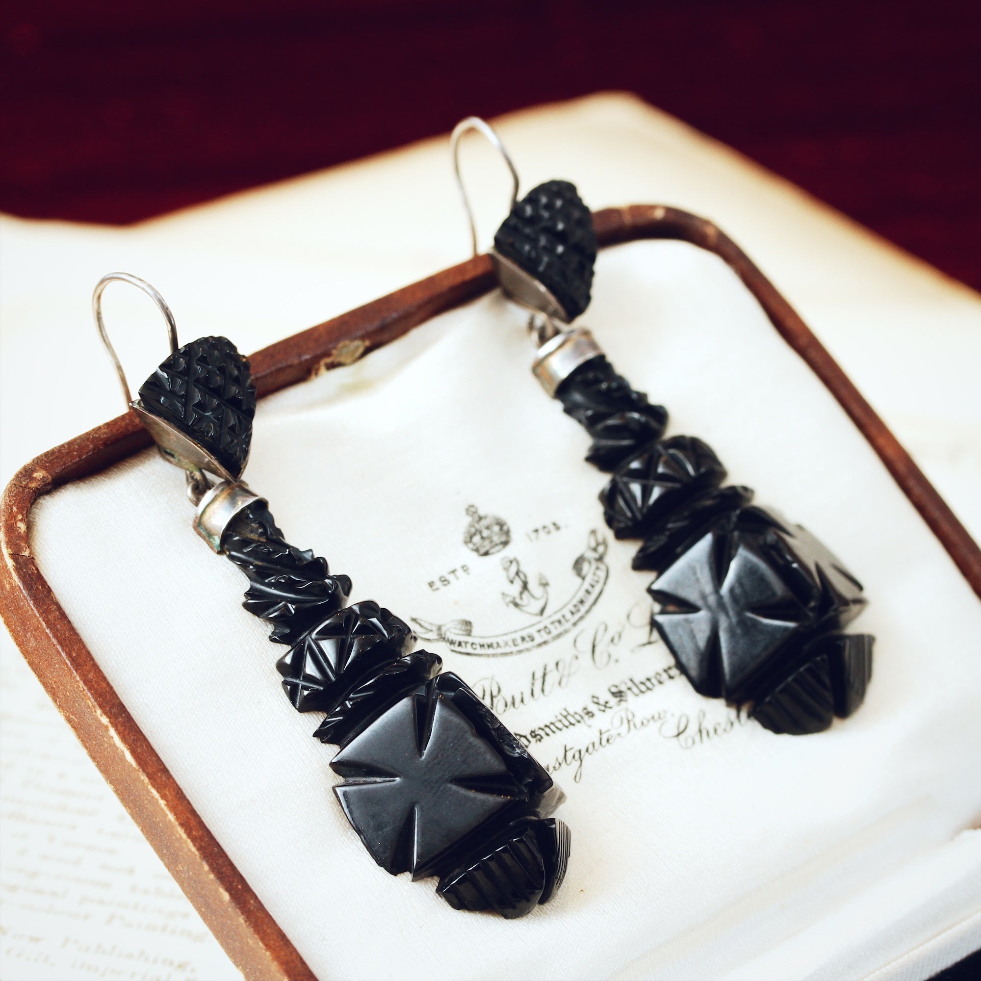 Angel Wing earrings. Whitby Jet and Amber earrings. British jewellery. Contemporary jewelry. Genuine on sale Whitby Jet. Elegant earrings.