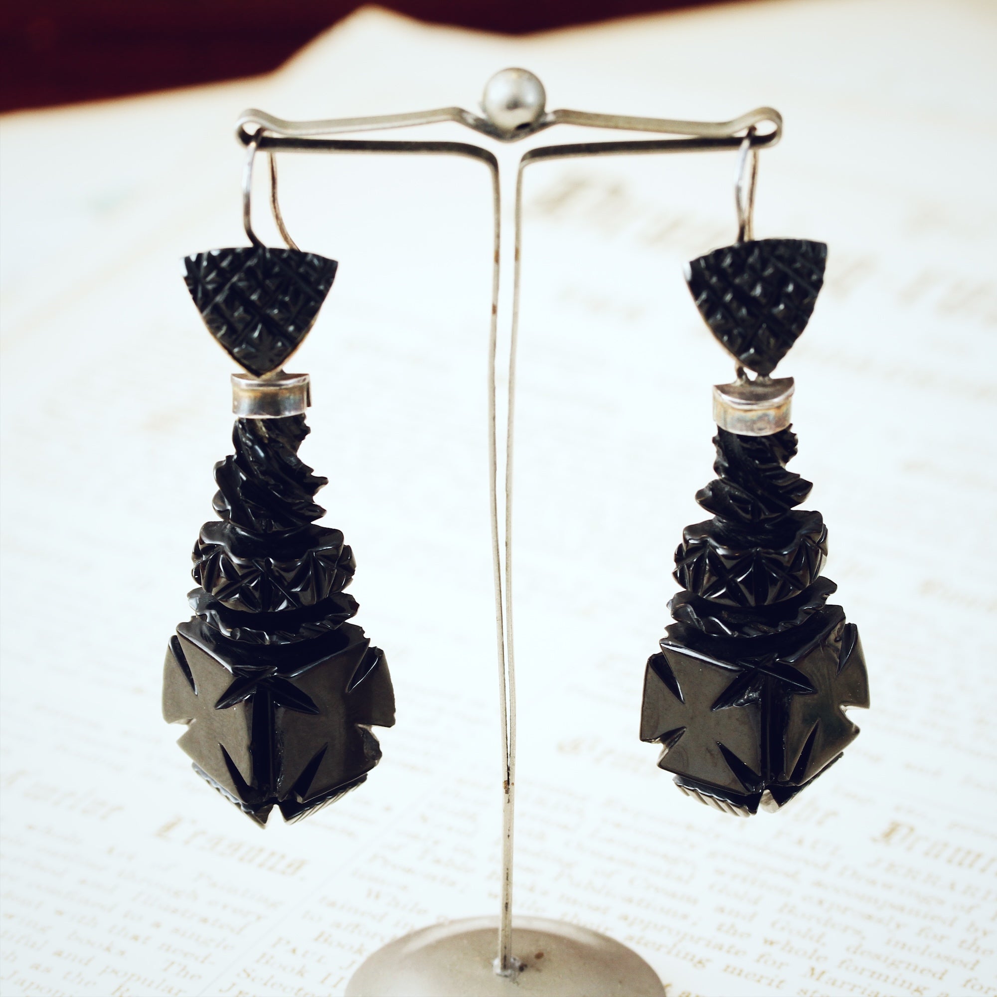 Angel Wing earrings. Whitby Jet and Amber earrings. British jewellery. Contemporary jewelry. Genuine on sale Whitby Jet. Elegant earrings.