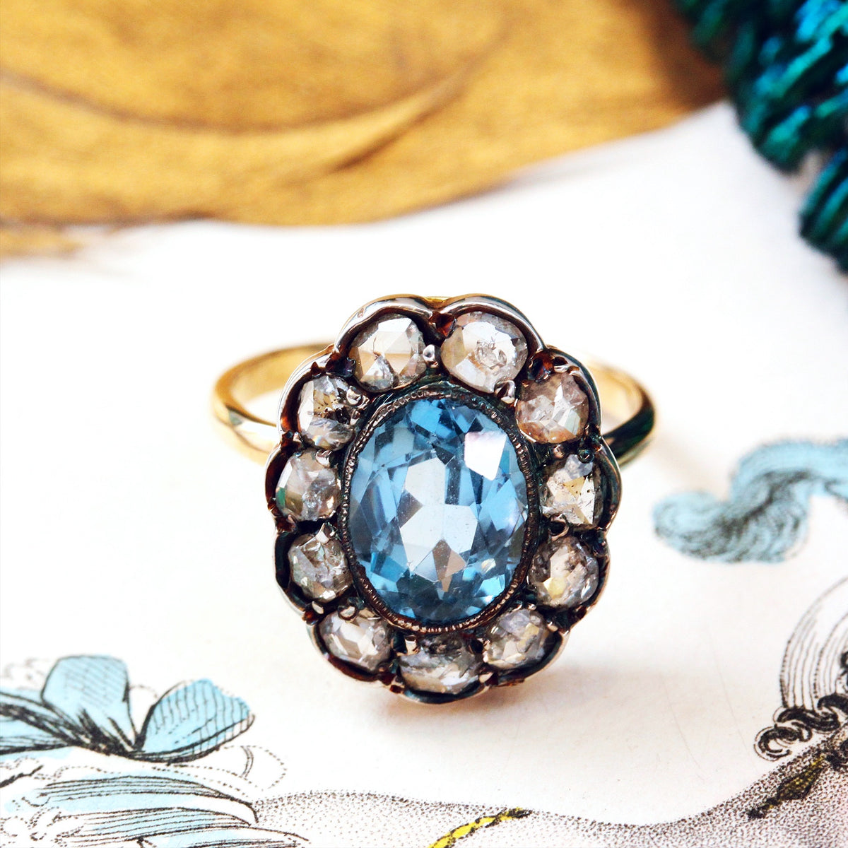 Antique Spinel and Diamond Cluster Ring