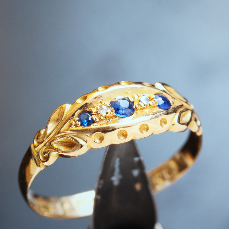 Date 1908 18ct Gold Sapphire & Diamond Ring