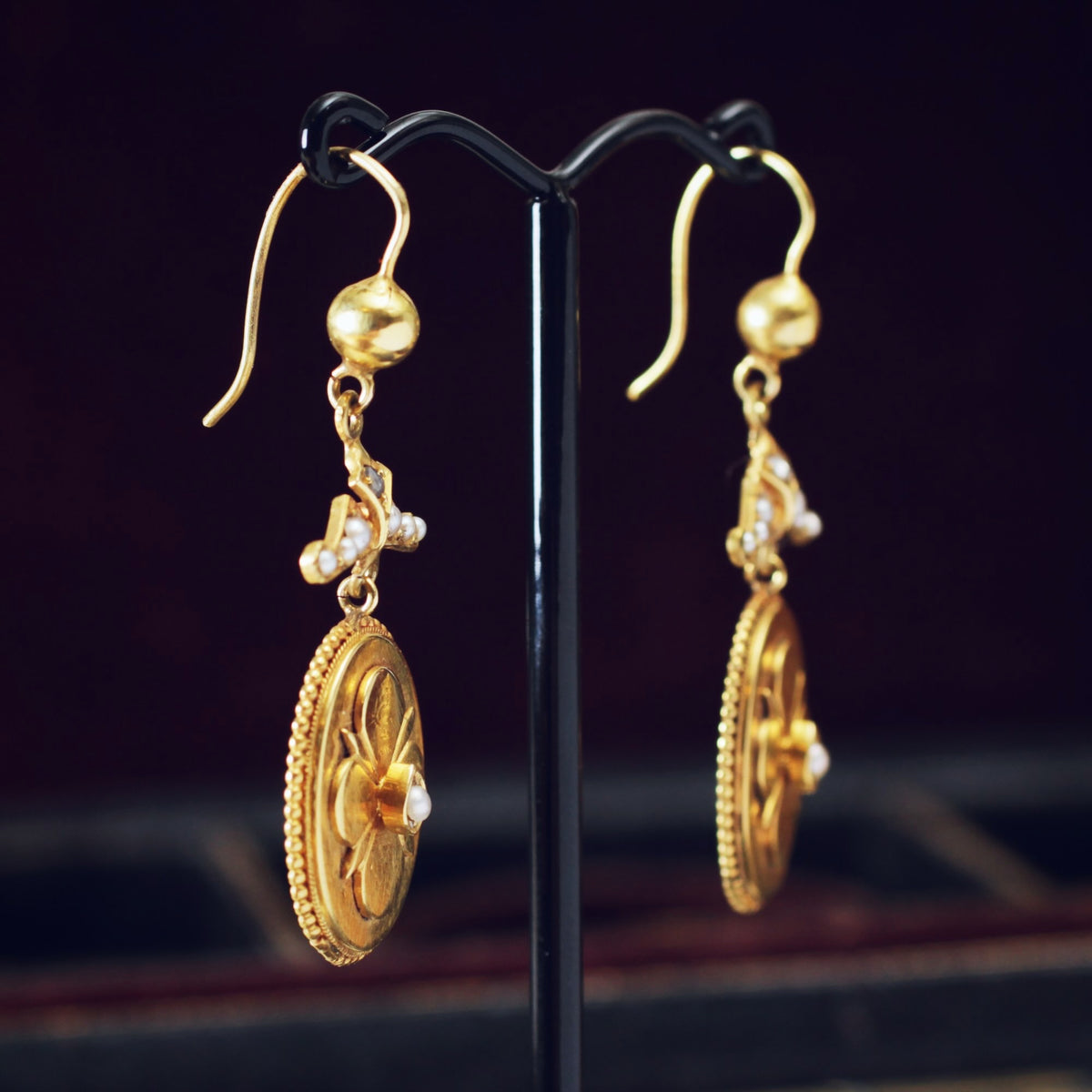 Dreamy Antique 15ct Gold Diamond & Pearl Earrings