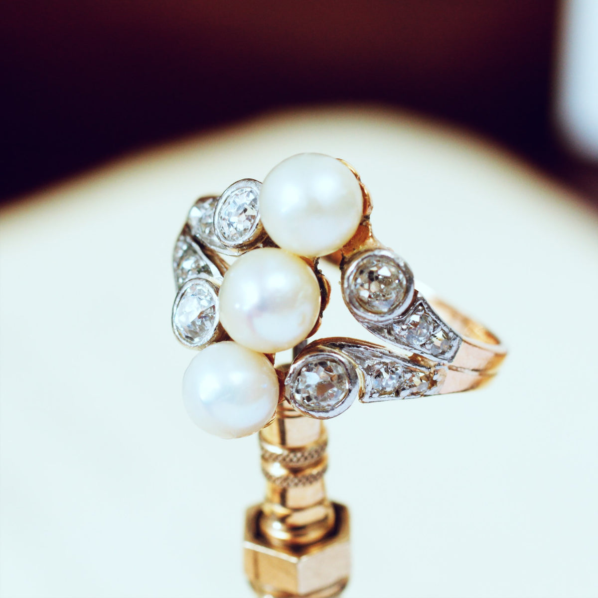 Antique Art Nouveau Natural Pearl & Diamond Ring