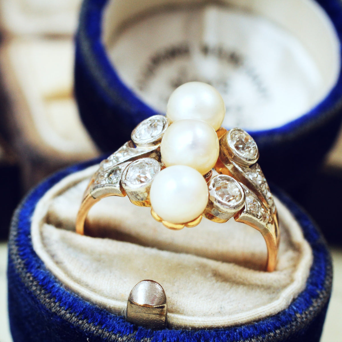 Antique Art Nouveau Natural Pearl & Diamond Ring