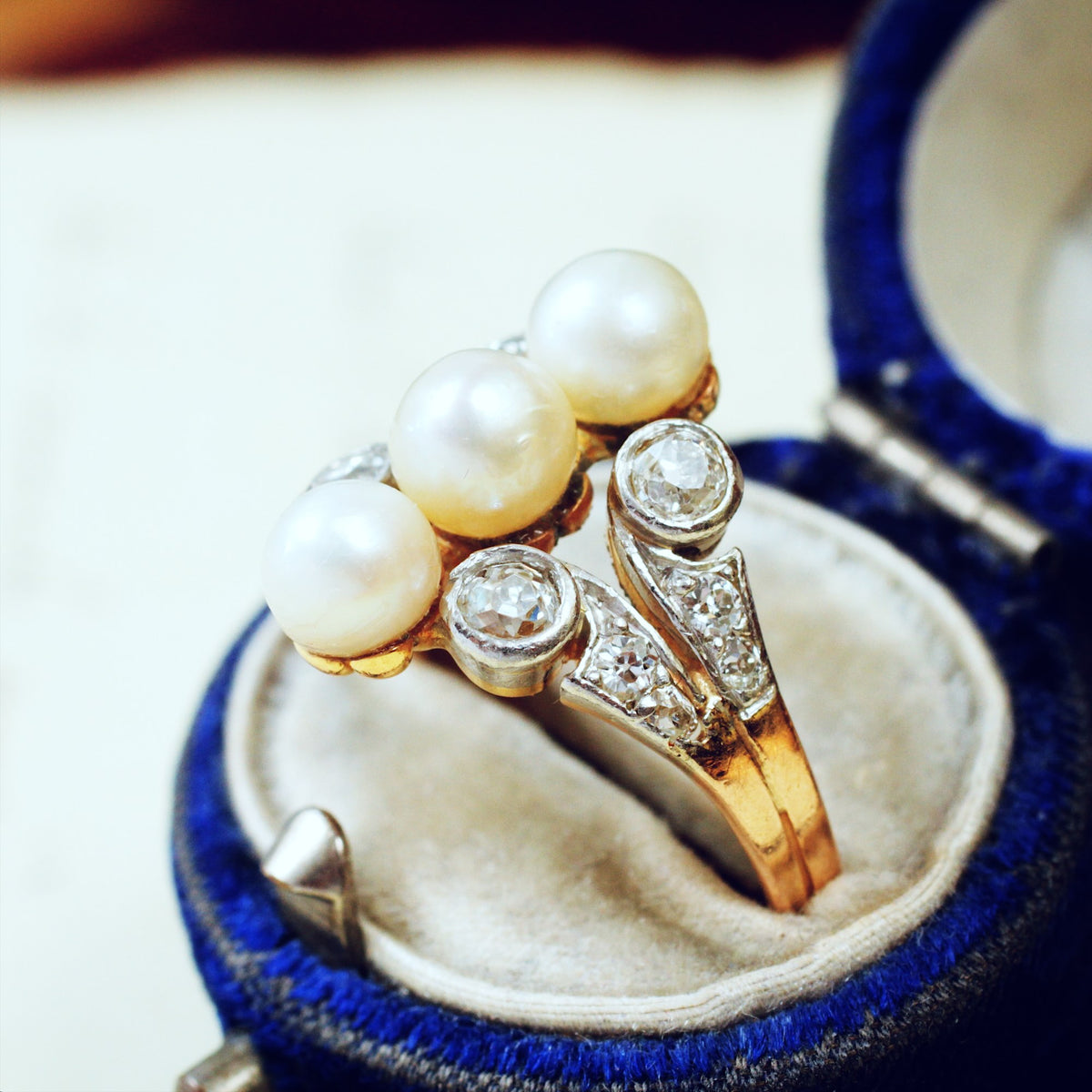 Antique Art Nouveau Natural Pearl & Diamond Ring