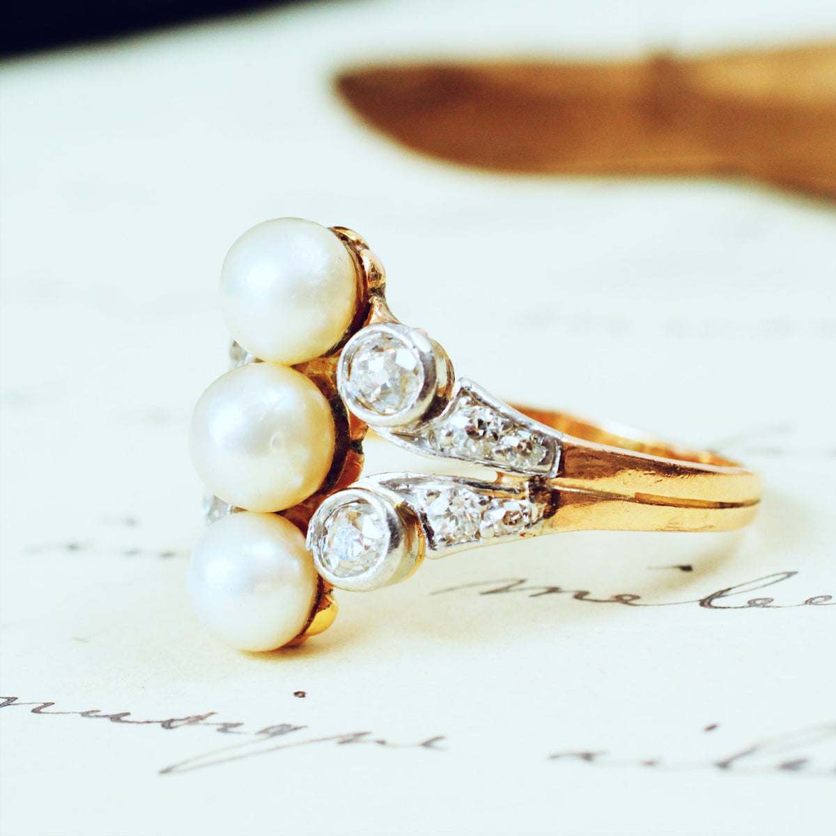 Antique Art Nouveau Natural Pearl & Diamond Ring