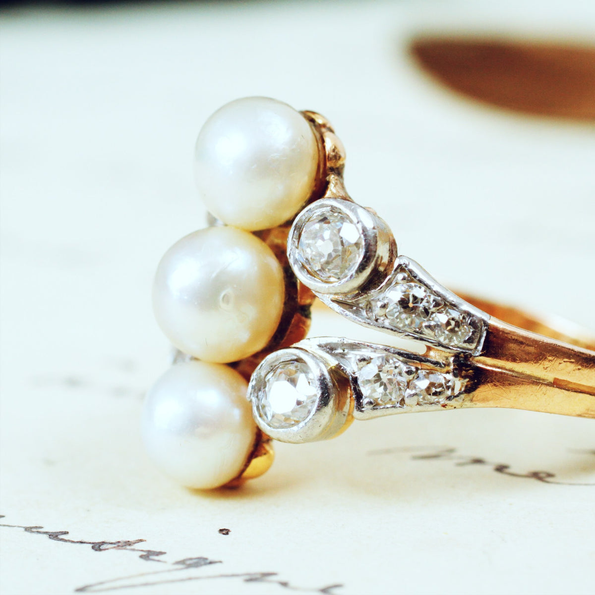 Antique Art Nouveau Natural Pearl & Diamond Ring