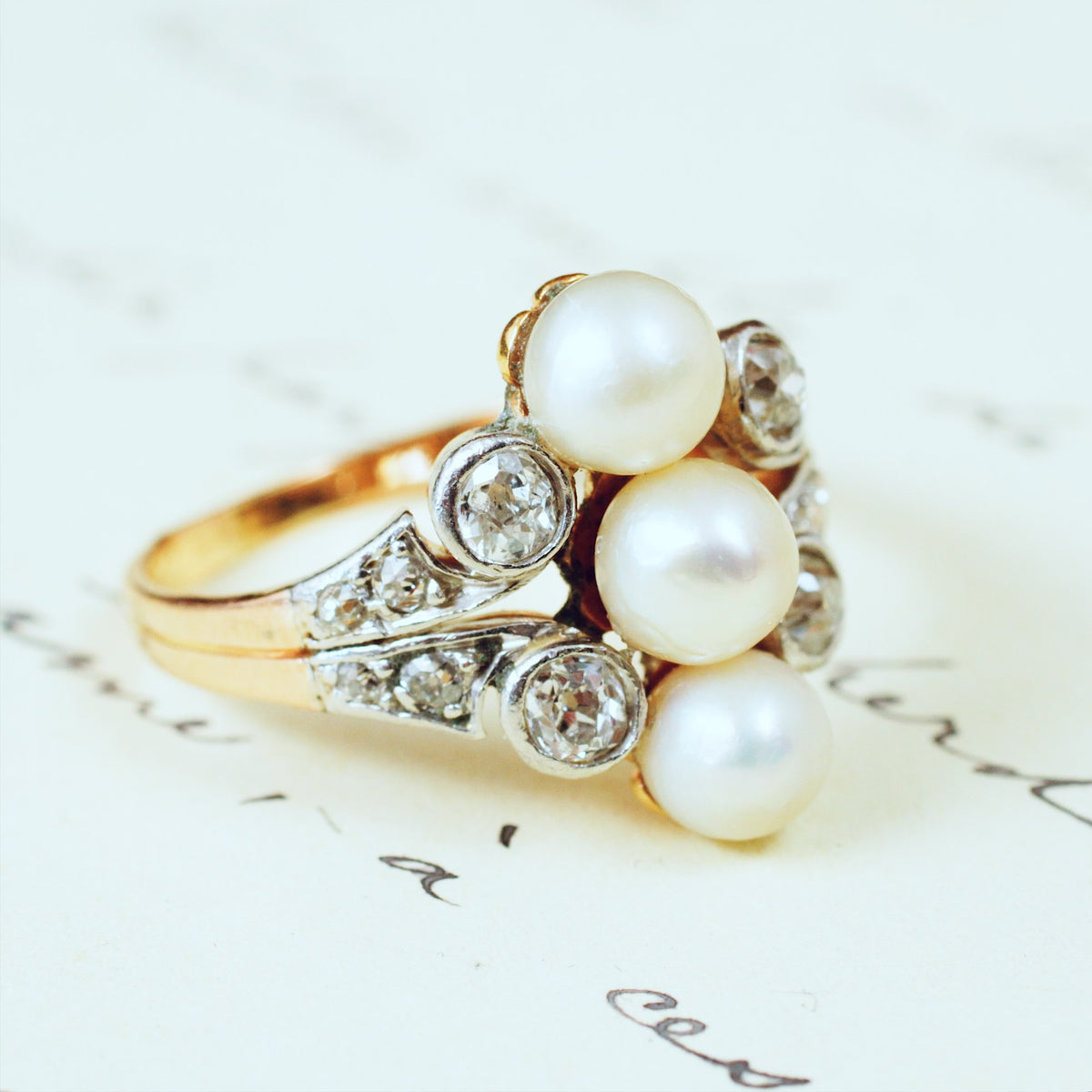 Antique Art Nouveau Natural Pearl & Diamond Ring