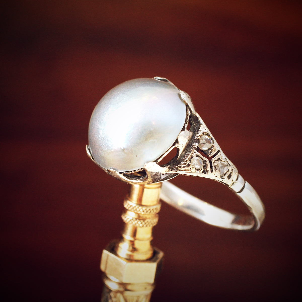 Antique Mabe Pearl & Diamond Dress Ring