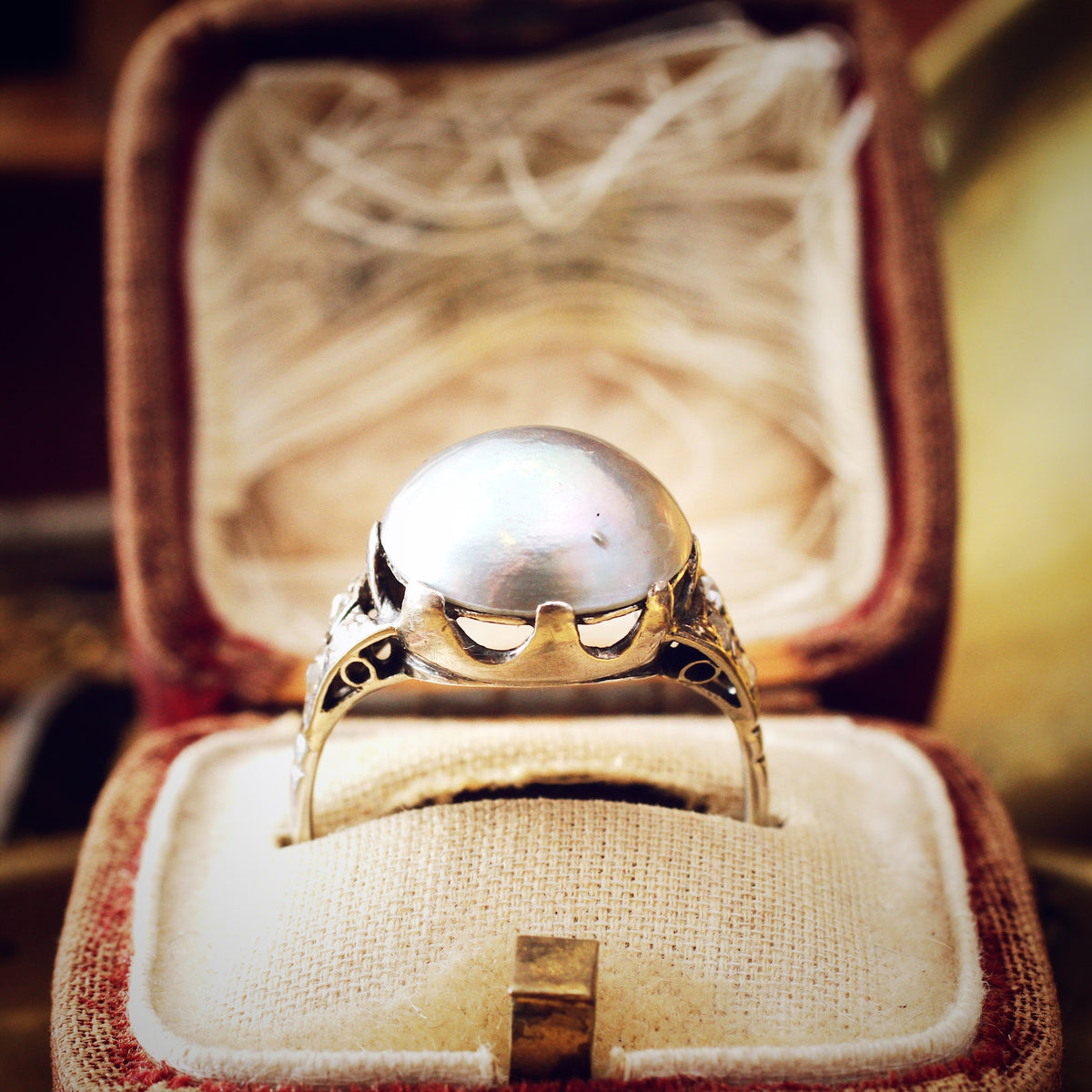 Antique Mabe Pearl & Diamond Dress Ring