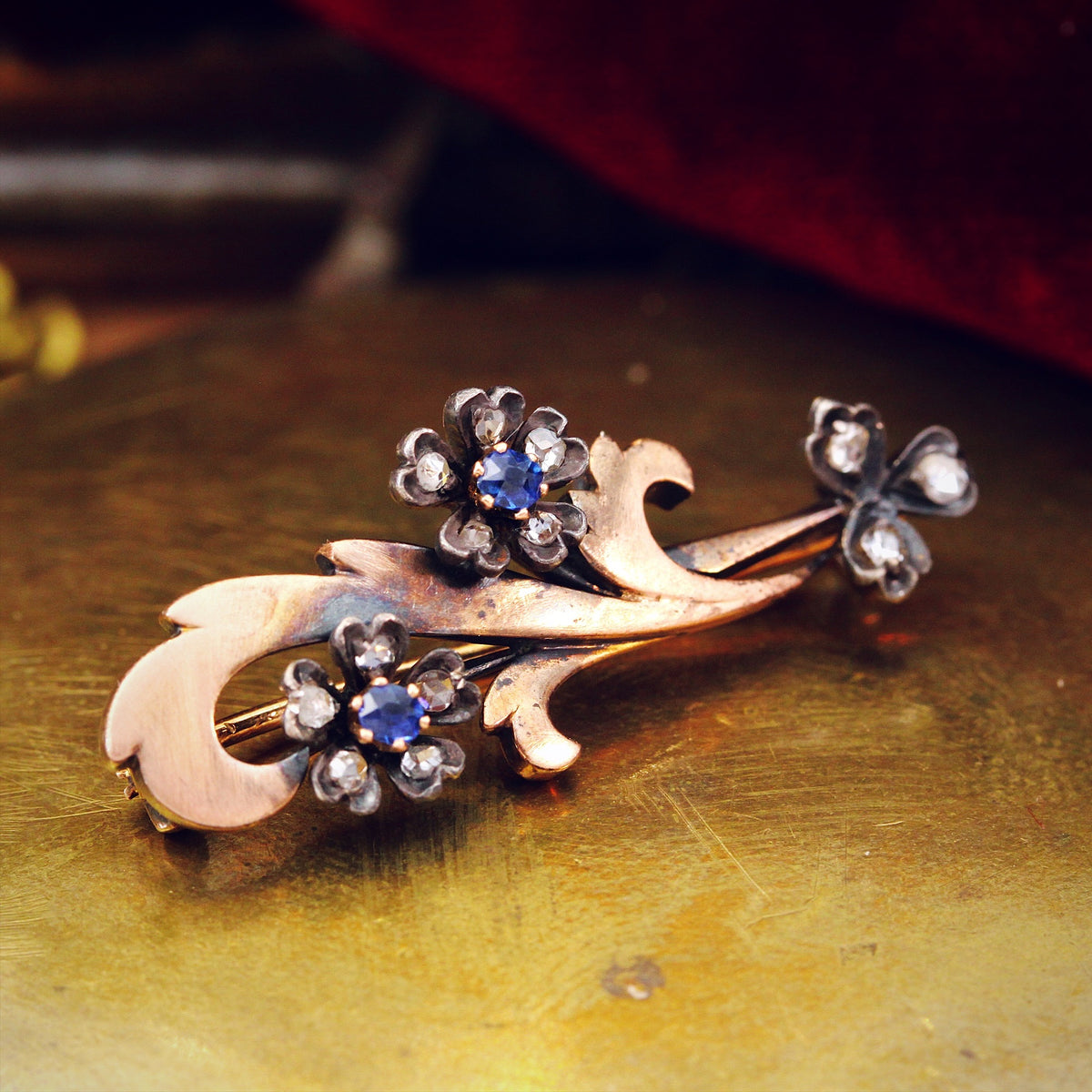 Antique Victorian Diamond and Sapphire Garland Brooch