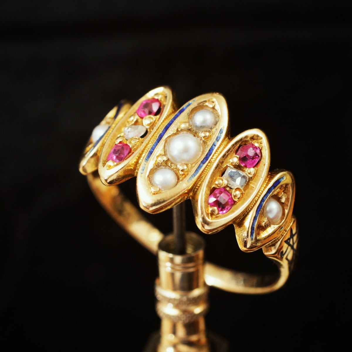 Loveliest Antique Victorian Ruby, Diamond & Pearl Ring