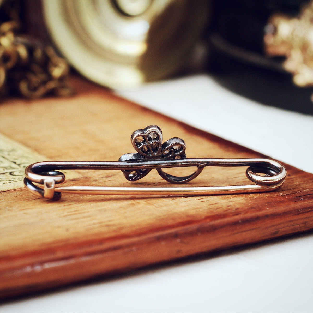 Late Victorian Diamond Shamrock Brooch Pin