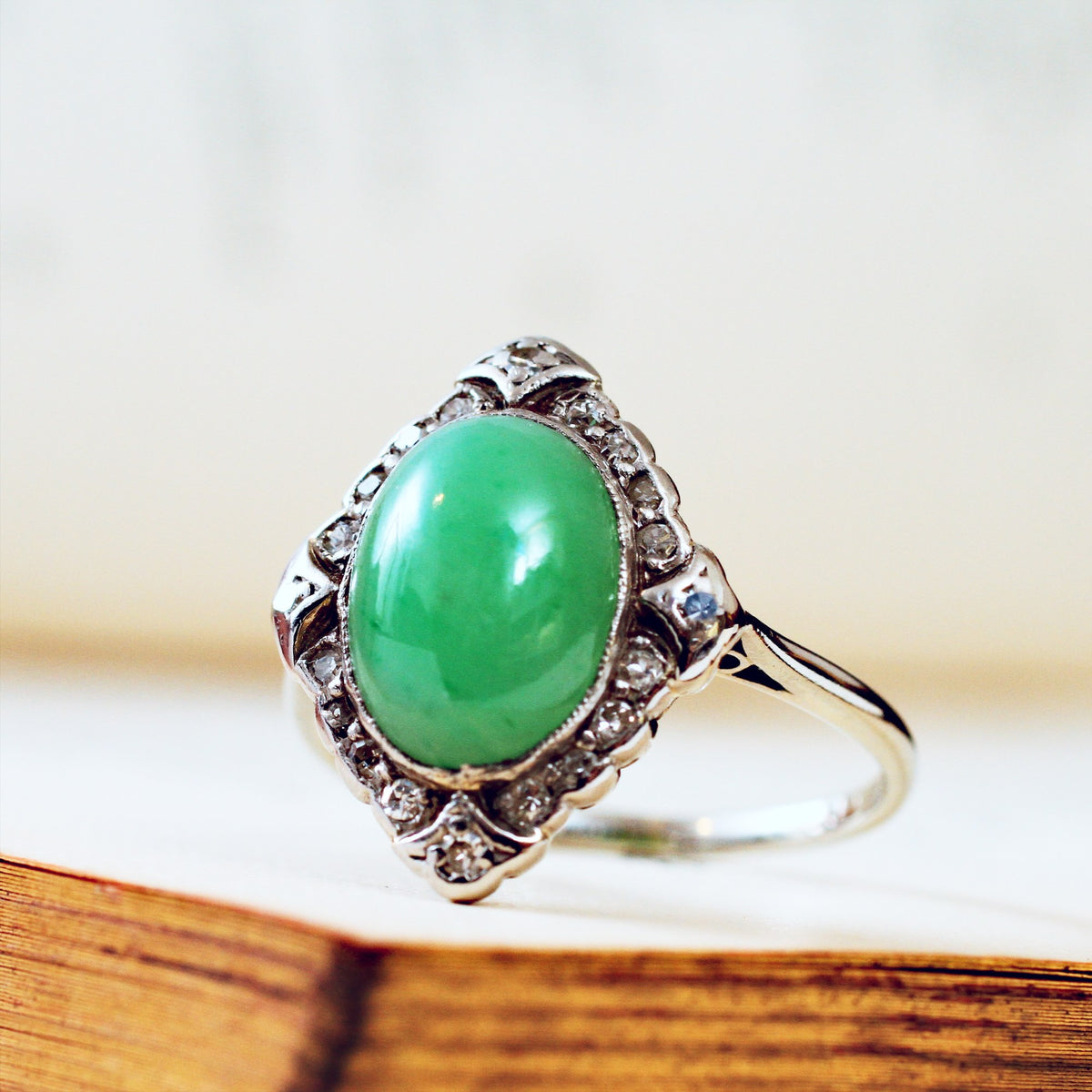 Superb Gem Quality Antique Jade & Diamond Ring